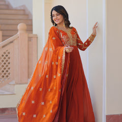 Fendy Fabric Zari Embroidered Gown with Dupatta