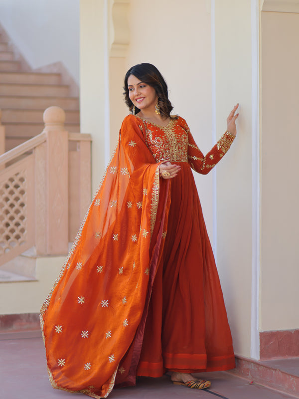 Fendy Fabric Zari Embroidered Gown with Dupatta