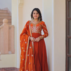 Fendy Fabric Zari Embroidered Gown with Dupatta