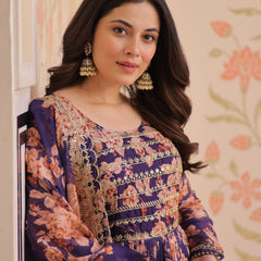 Digital Print Embroidered Gown with Dupatta