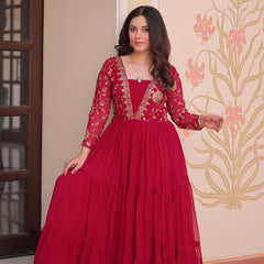 Faux Blooming Sequins Embroidered Tiered Gown