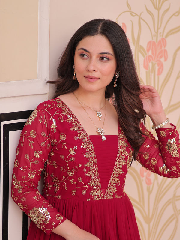 Faux Blooming Sequins Embroidered Tiered Gown