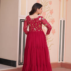 Faux Blooming Sequins Embroidered Tiered Gown