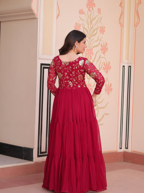 Faux Blooming Sequins Embroidered Tiered Gown
