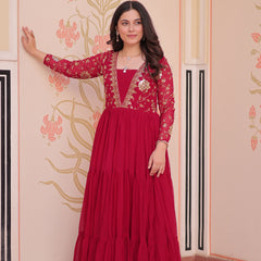 Faux Blooming Sequins Embroidered Tiered Gown