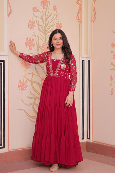Faux Blooming Sequins Embroidered Tiered Gown