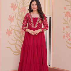 Faux Blooming Sequins Embroidered Tiered Gown
