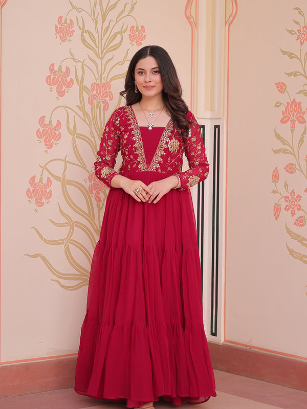 Faux Blooming Sequins Embroidered Tiered Gown