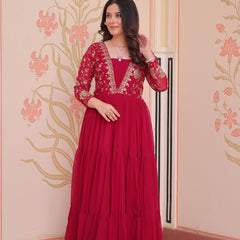 Faux Blooming Sequins Embroidered Tiered Gown