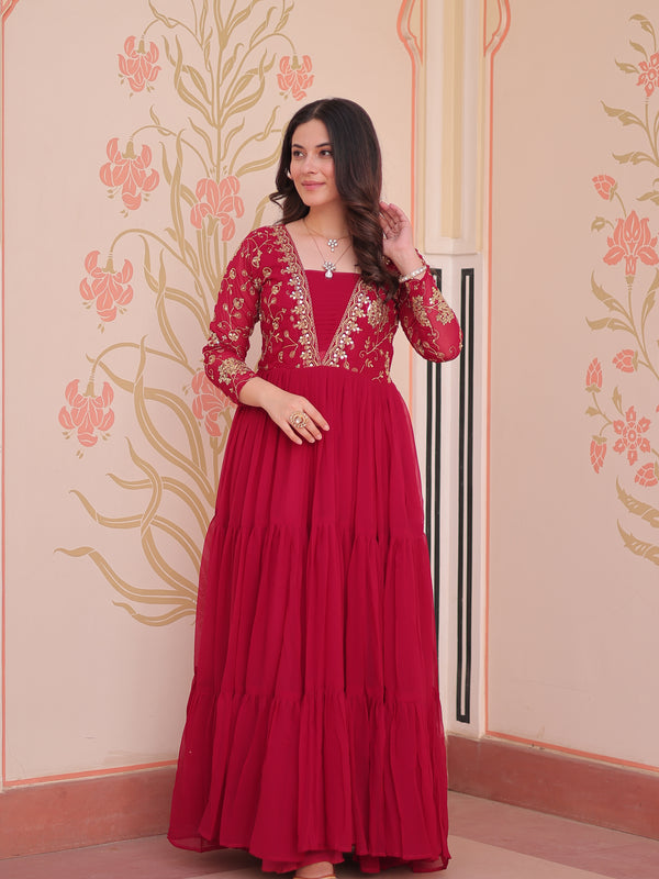 Faux Blooming Sequins Embroidered Tiered Gown