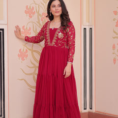 Faux Blooming Sequins Embroidered Tiered Gown