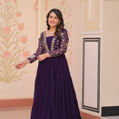 Faux Blooming Sequins Embroidered Tiered Gown