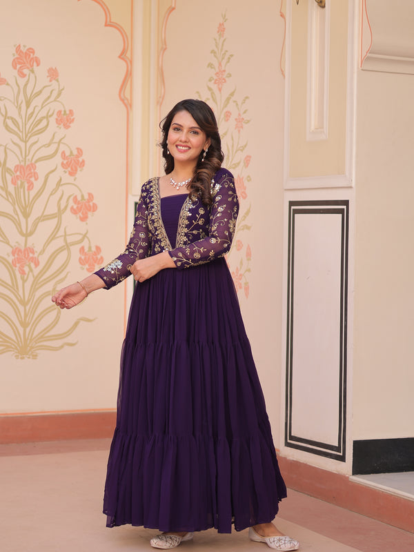 Faux Blooming Sequins Embroidered Tiered Gown