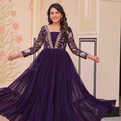 Faux Blooming Sequins Embroidered Tiered Gown
