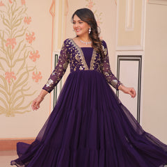 Faux Blooming Sequins Embroidered Tiered Gown