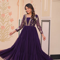 Faux Blooming Sequins Embroidered Tiered Gown