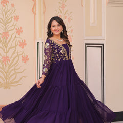 Faux Blooming Sequins Embroidered Tiered Gown