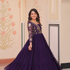 Faux Blooming Sequins Embroidered Tiered Gown