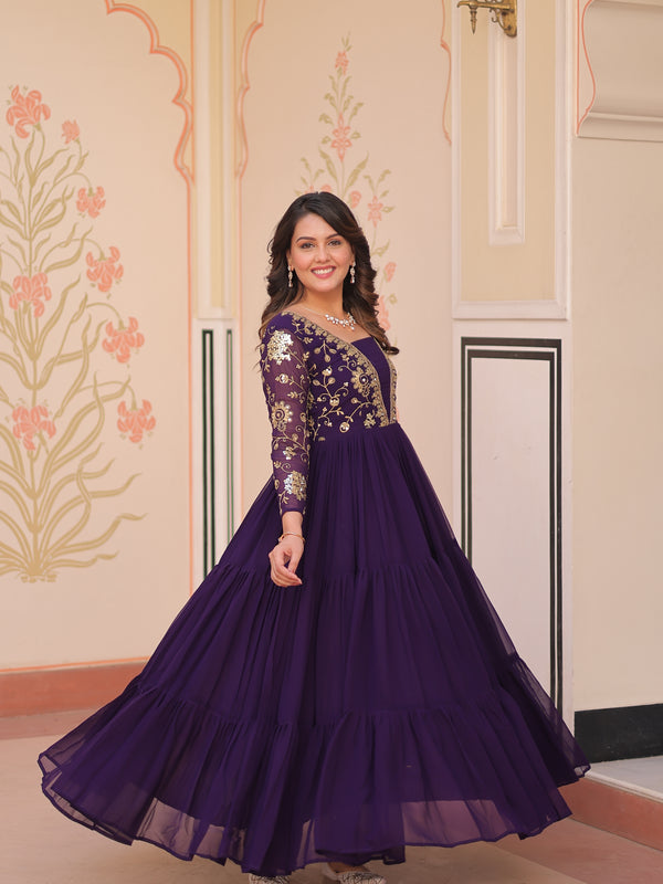Faux Blooming Sequins Embroidered Tiered Gown