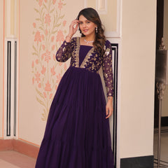 Faux Blooming Sequins Embroidered Tiered Gown