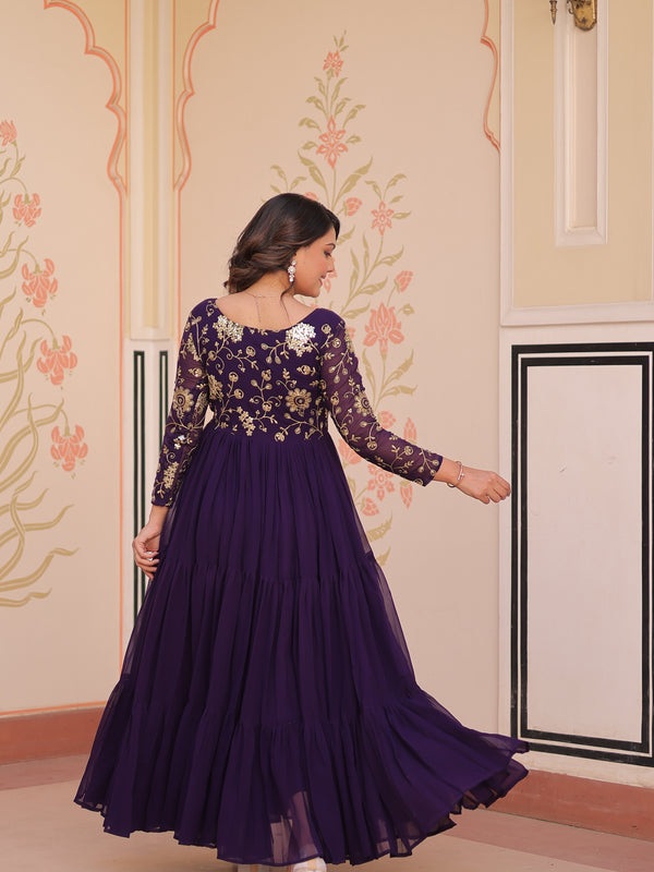 Faux Blooming Sequins Embroidered Tiered Gown