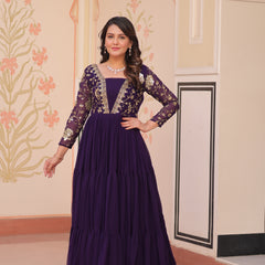 Faux Blooming Sequins Embroidered Tiered Gown