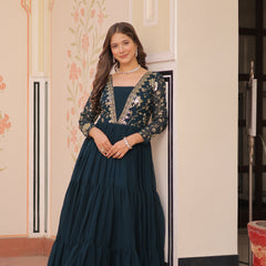 Faux Blooming Sequins Embroidered Tiered Gown