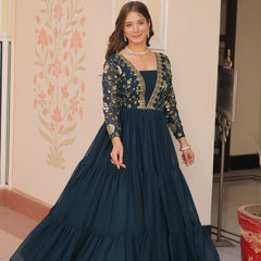 Faux Blooming Sequins Embroidered Tiered Gown