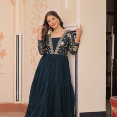 Faux Blooming Sequins Embroidered Tiered Gown