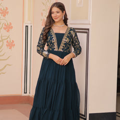 Faux Blooming Sequins Embroidered Tiered Gown