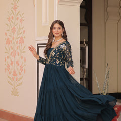 Faux Blooming Sequins Embroidered Tiered Gown