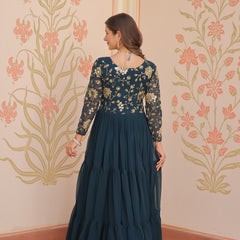 Faux Blooming Sequins Embroidered Tiered Gown