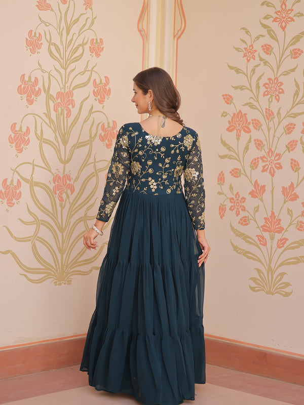 Faux Blooming Sequins Embroidered Tiered Gown