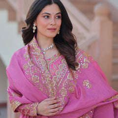 Gold-Crush Sequins Embroidered Gown with Dupatta