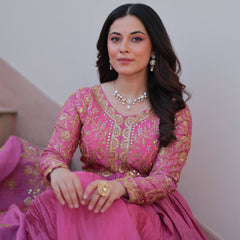 Gold-Crush Sequins Embroidered Gown with Dupatta