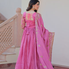 Gold-Crush Sequins Embroidered Gown with Dupatta