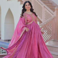 Gold-Crush Sequins Embroidered Gown with Dupatta