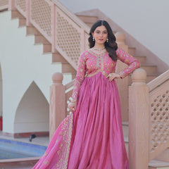 Gold-Crush Sequins Embroidered Gown with Dupatta