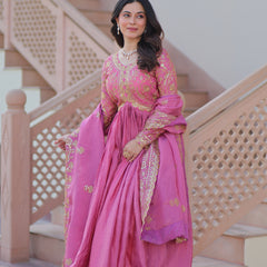 Gold-Crush Sequins Embroidered Gown with Dupatta