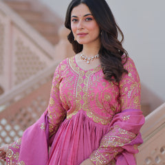 Gold-Crush Sequins Embroidered Gown with Dupatta