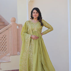 Gold-Crush Sequins Embroidered Gown with Dupatta