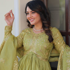 Gold-Crush Sequins Embroidered Gown with Dupatta
