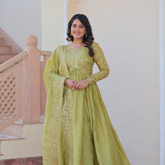 Gold-Crush Sequins Embroidered Gown with Dupatta