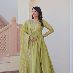 Gold-Crush Sequins Embroidered Gown with Dupatta