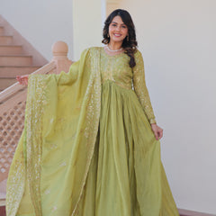 Gold-Crush Sequins Embroidered Gown with Dupatta