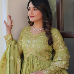 Gold-Crush Sequins Embroidered Gown with Dupatta