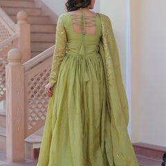 Gold-Crush Sequins Embroidered Gown with Dupatta