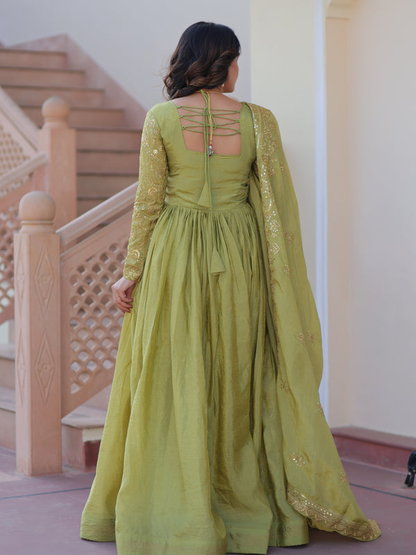 Gold-Crush Sequins Embroidered Gown with Dupatta