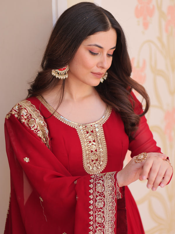 Faux Blooming Georgette Embroidered Gown with Dupatta