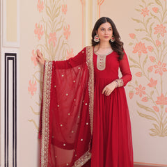 Faux Blooming Georgette Embroidered Gown with Dupatta